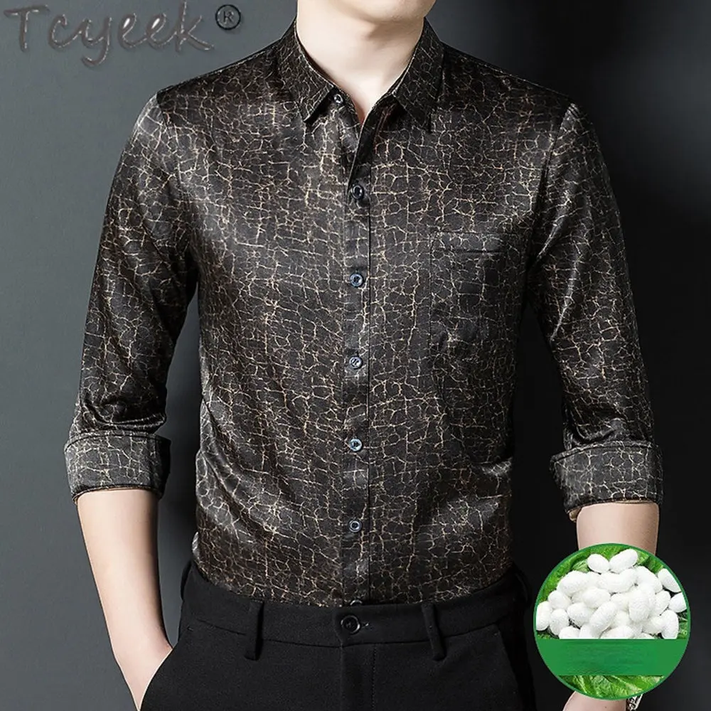 

Autumn Tcyeek Long Sleeve Shirt for Men Casual 92.5% Silk Men's Clothing Fashion Mens Shirts Ropa De Hombre LM1077