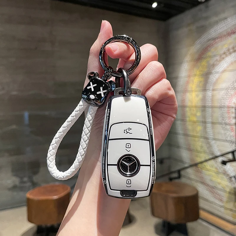 Keyring Car Key Case Cover for Mercedes Benz Maybach S580 A-B-C-M-CLA-CLS-E-G-GLB-GLE-R-SL Class AMG EQC GLA W213 GLC200 GT43