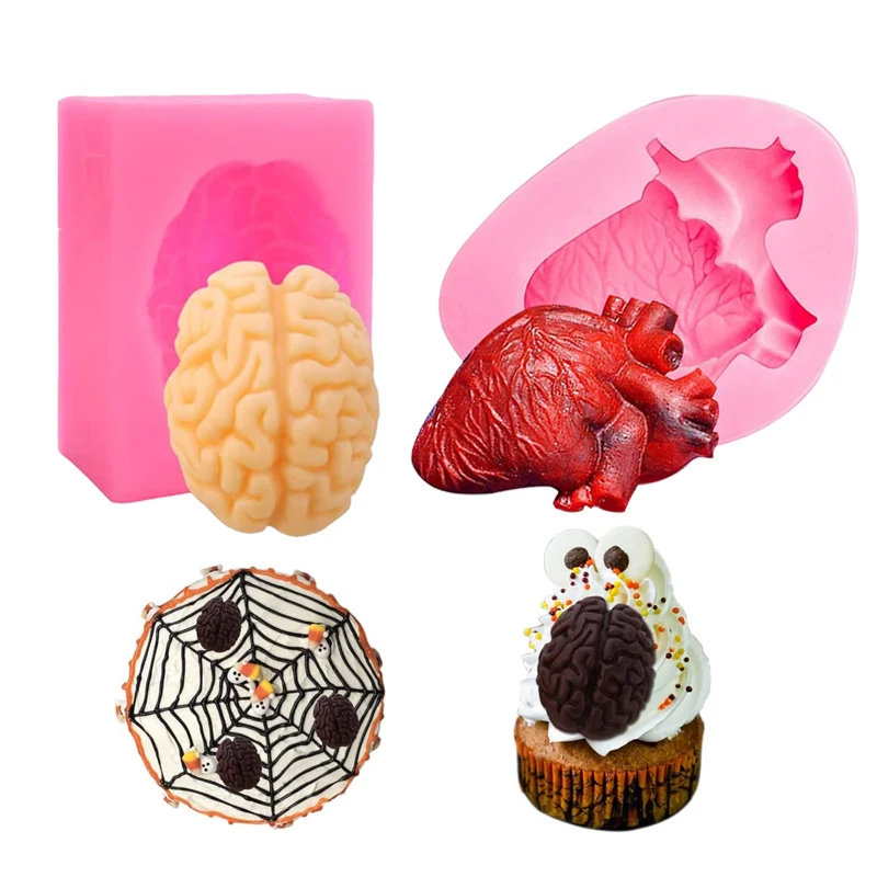 1Pcs Halloween Heart and Brain Silicone Molds DIY Simulation Man Organ Fondant Mould Cake Candy Biscuit Polymer Clay Ice Mold