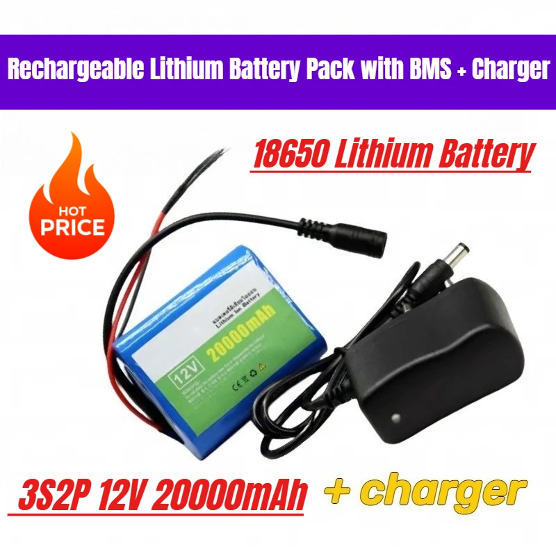 

18650 Lithium Battery 3S2P 12V 20000mAh Rechargeable Lithium Battery Pack with BMS + Charger