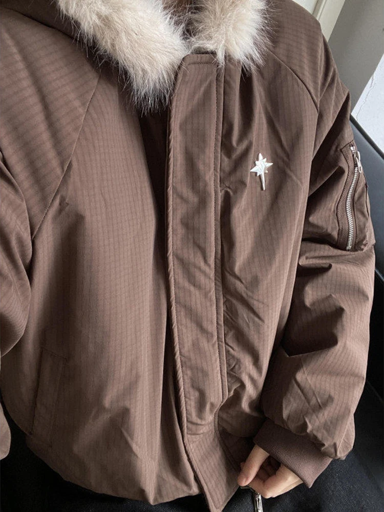 

Утепленная зимняя хлопковая куртка мужская с капюшоном, теплая, с плюшевым воротником, в американском ретро-стиле, молодежная, повседневная, с длинными рукавами, на молнии