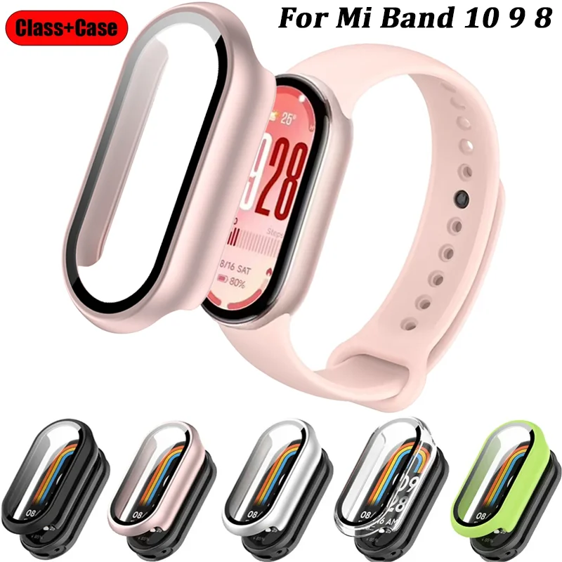 PC Case+HD Tempered Glass for Xiaomi Band 10 9 8 NFC Anti-fall Screen Protective Shell for Mi Band 10 9 8 Upgraded Bumper Cover