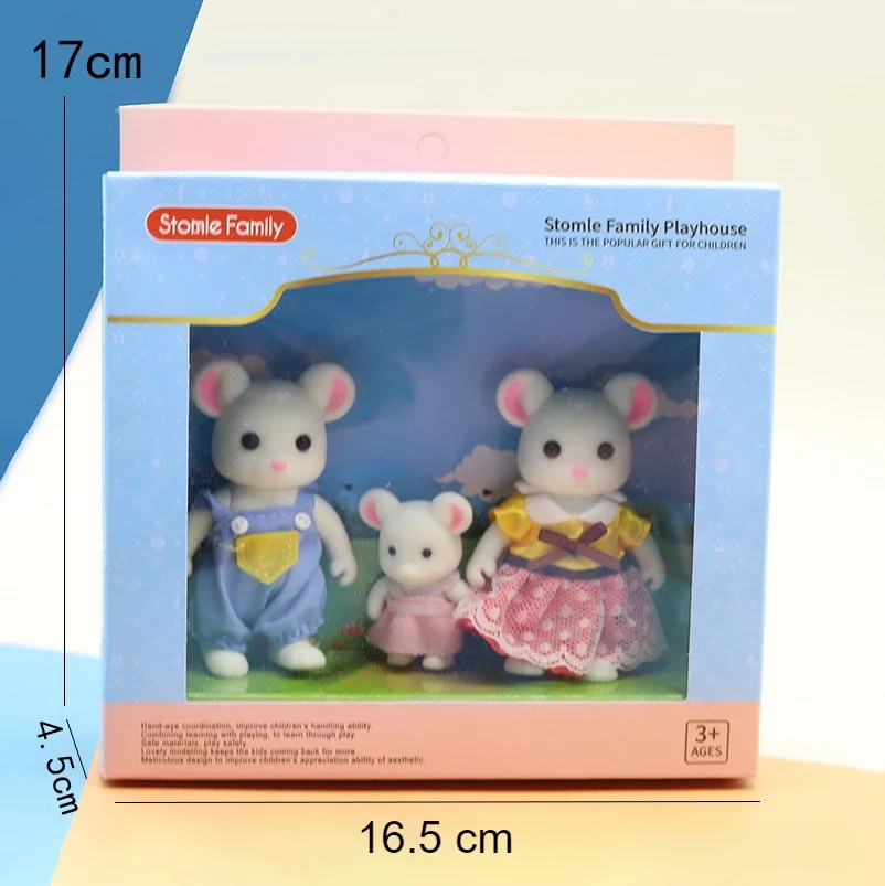 Cute Simulation of Every Doll House Small Animal Flocking Small Doll Toy Bear Rabbit Deer A Family of Three