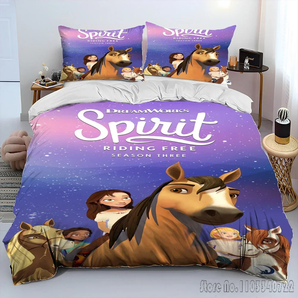 Spirit Riding Free Horses Cartoon Duvet Cover Set HD Comforter Cover for Kids Bedding Sets Bedclothes Bedroom Decor