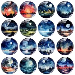 Handmade Night Starry Moon Wild Photo Glass Cabochon Charms Demo Flat Back Cameo For Diy Jewelry Making Findings Accessory