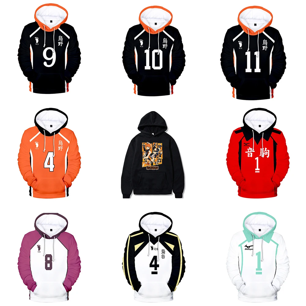 

Haikyuu Cosplay 3D Hoodie Anime Haikyuu Volleyball High School Unisex Cosplay Costume Shoyo Hinata Tobio Kageyama Casual Clothes
