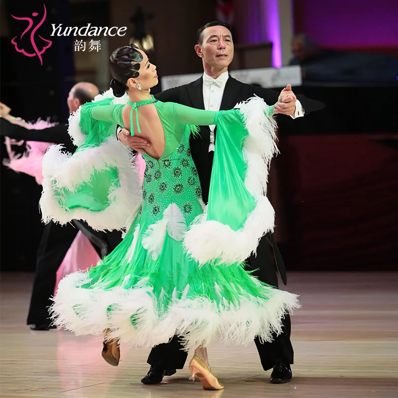 B-23054 Custom New International Standard Ballroom Dance Dress High Quality Pearl Silk Ballroom Dance Dresses for Sale