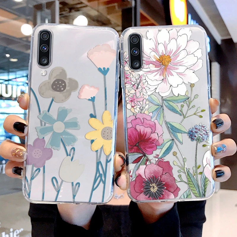 Cute Fashion Case For Samsung Galaxy A50 A50s A70 A30s Back Cover Flowers Transparent Soft Silicone Coque For Samsung A70  Capa