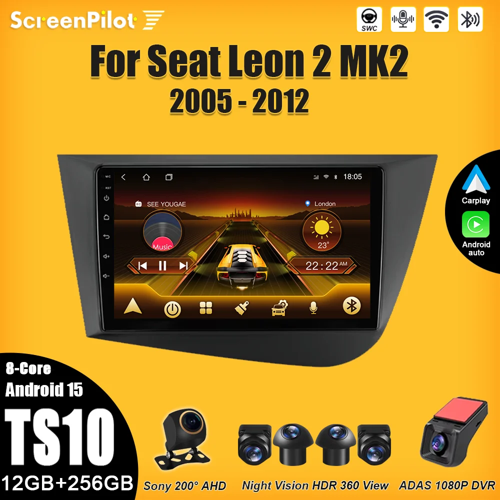 

Android 15 For Car Radio Seat Leon 2 MK2 2005 - 2012 Multimedia Video Player 2 din Carplay Mirror Link Touch Screen Wifi 5G RDS