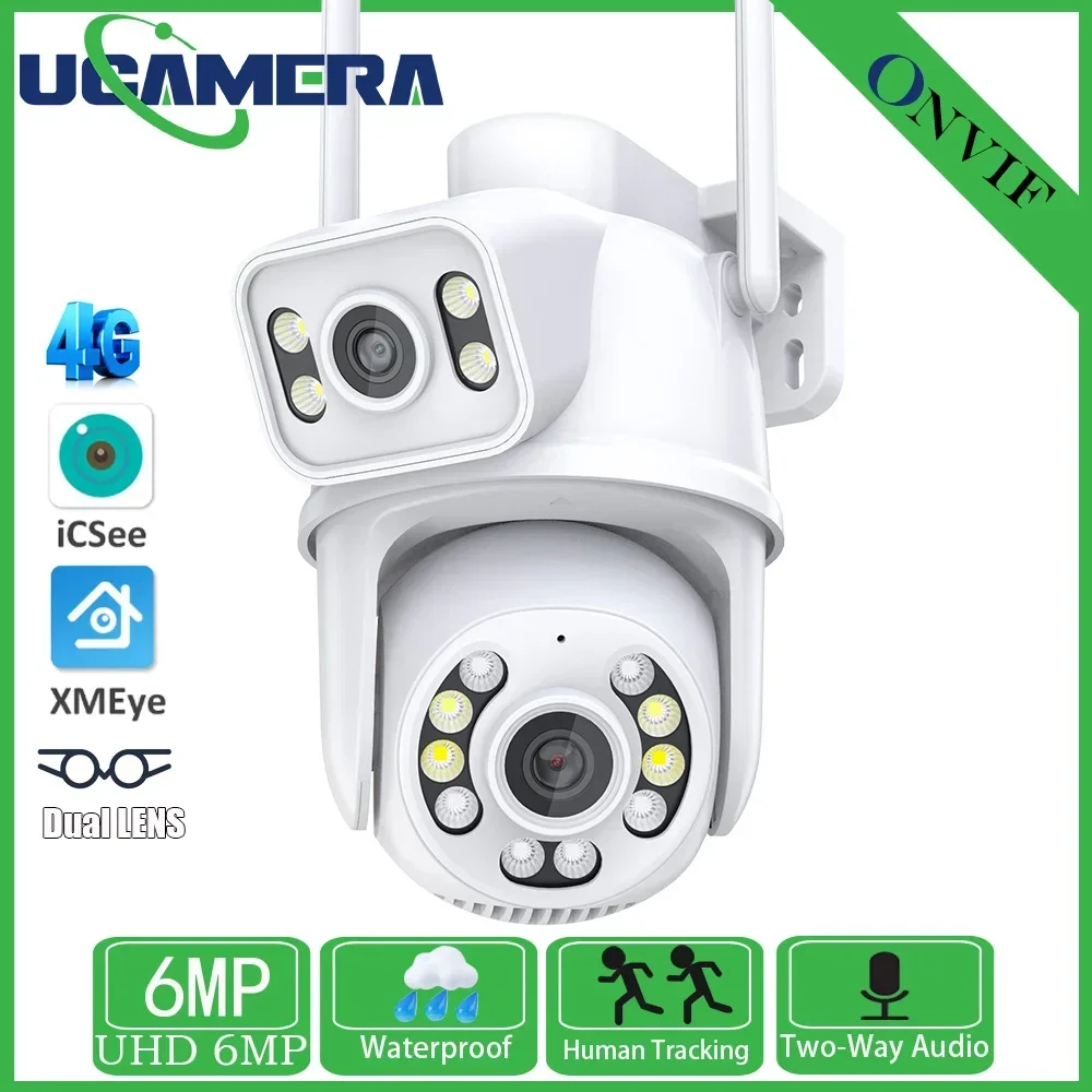 

6MP PTZ WIFI Camera Outdoor Dual Lens Dual Screen 3MP+3MP Video Surveillance Camera Smart Auto Tracking Night Vision CCTV 4GCame