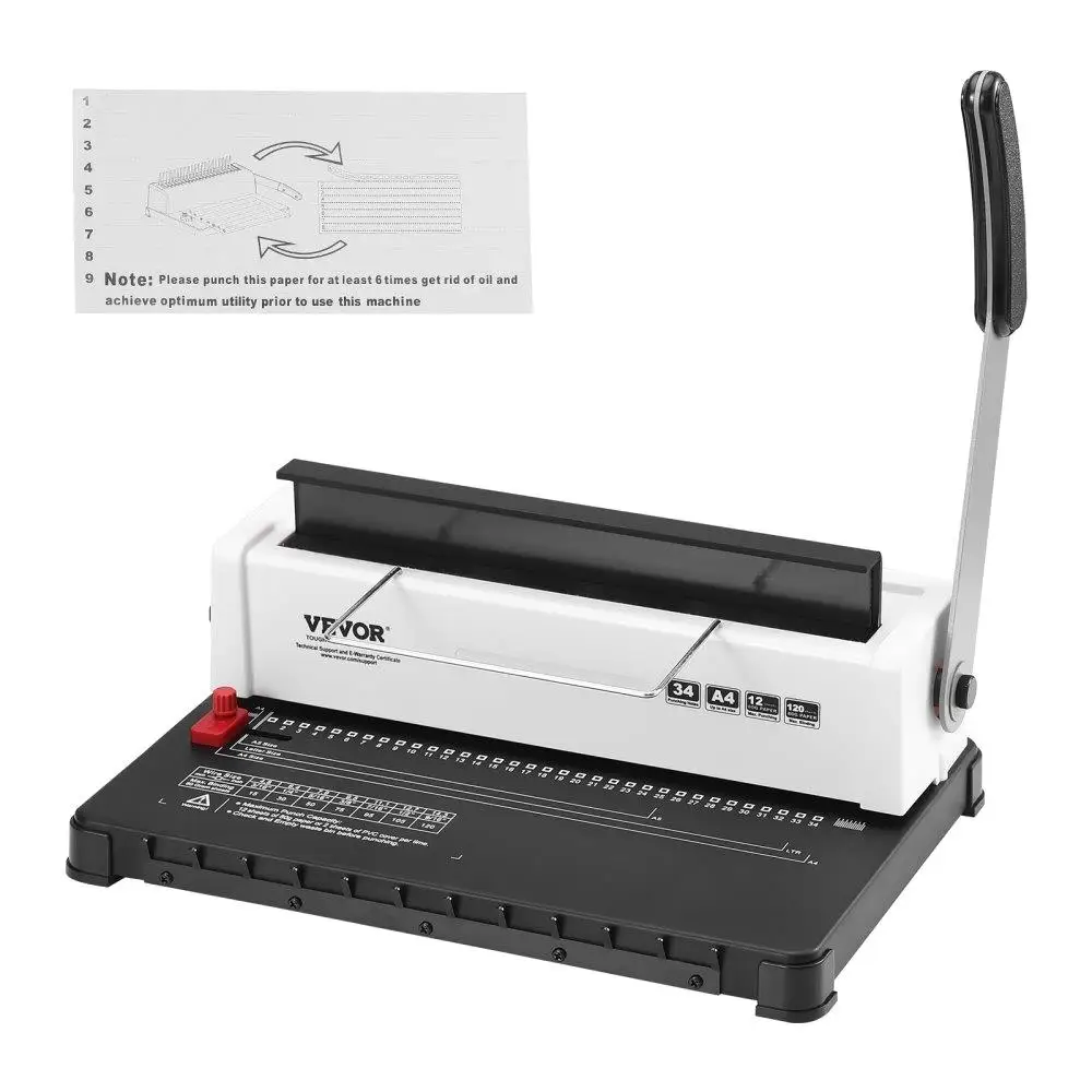 Rilegatrice a spirale a spirale, rilegatrice manuale a 34 fori 120 fogli, rilegatrice a punzone con rilegatura a bobina da 100 pezzi 5/16''