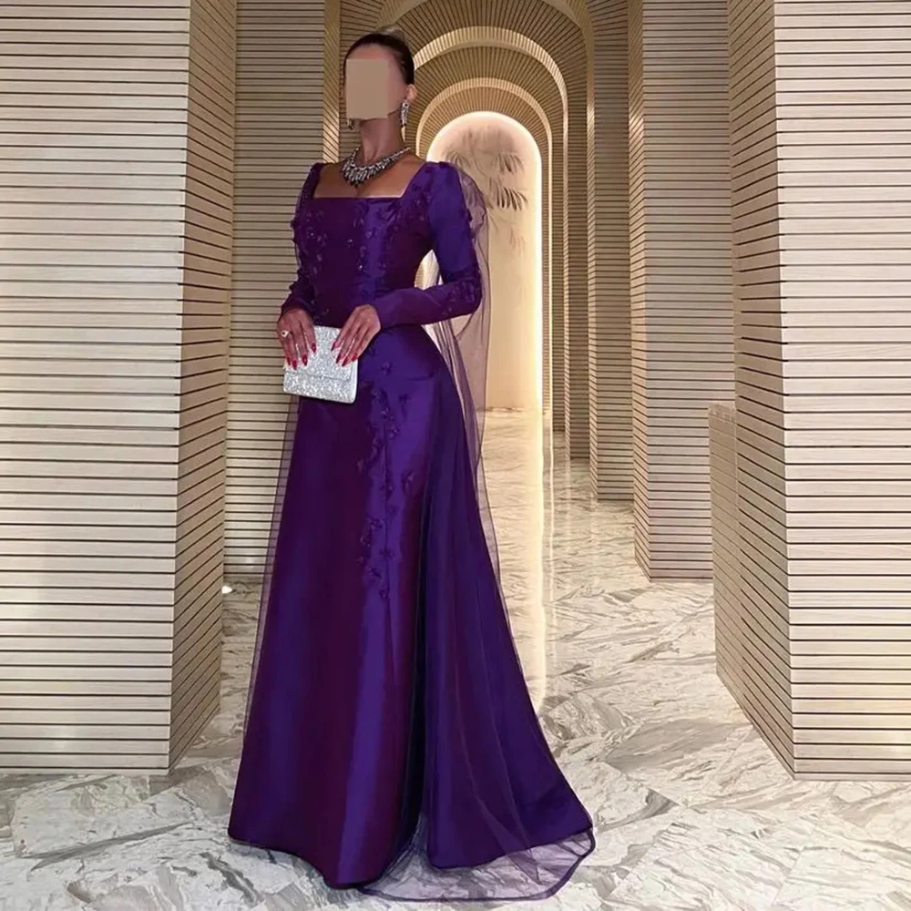 

Customized Yipeisha Simple Purple Evening Dress Square Collar Flower A-line Dress Off the Shoulder Zipper Floor Length Pageant P