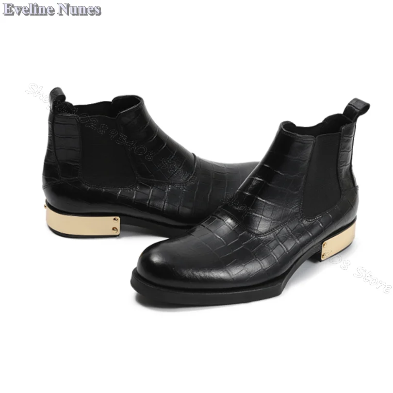 Black Knit Spliced Men Shoes Slip on Gold Low-heeled Men Boots British Style Cowhide Party Men Shoes Size 37-45 Zapatillas Mujer