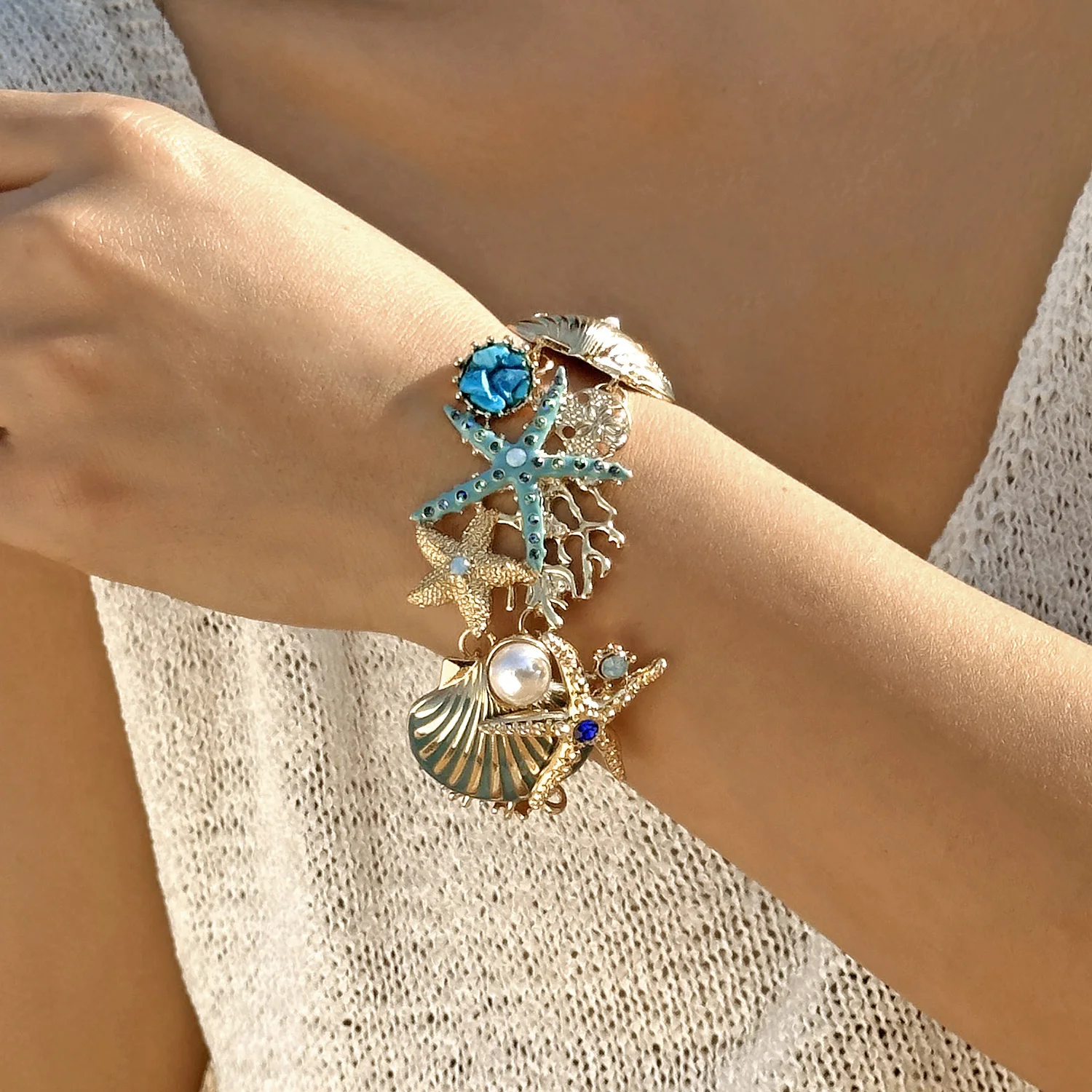 مبالغ فيها المعادن نجم البحر شل اللؤلؤ قلادة للنساء الصيف المحيط المرجان الإسكالوب قلادة قلادة بوهو الشاطئ المجوهرات هدية #4