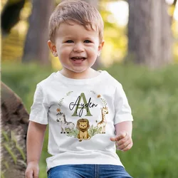 T-Shirt Personnalisé avec Initiales de Nom pour Garçon, Vêtements d'Animaux Sauvages, Cadeaux pour Enfant