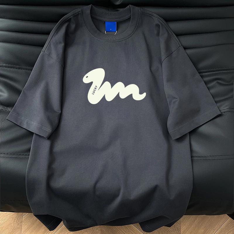 

Летняя повседневная хлопковая футболка унисекс с круглым вырезом и принтом, молодежная уличная мода, базовая верхняя одежда