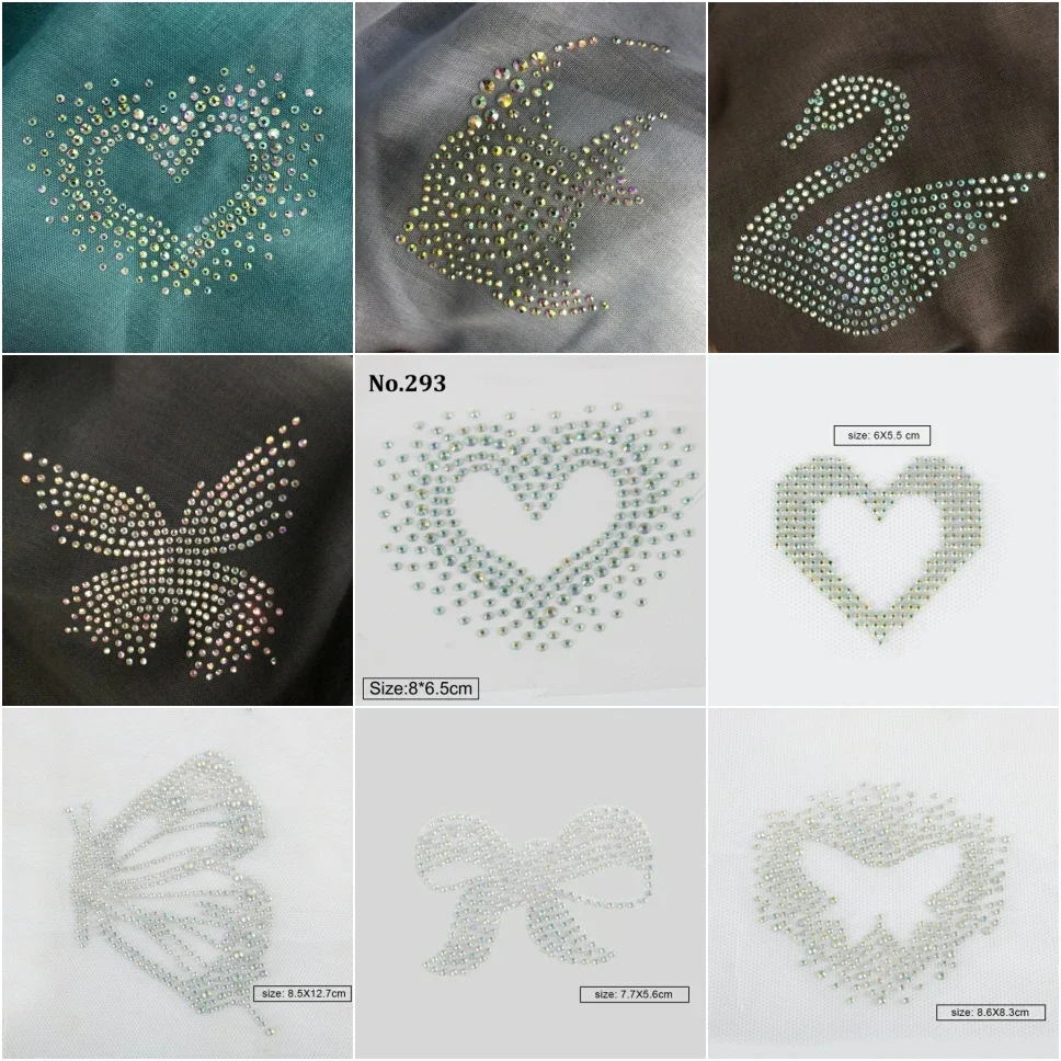 1 Pcs Butterfly Swan Heart Fish Pattern Hotfix Rhinestones Crystals Diamonds Stones Dress Trimming Heat Transfer Motif Sticker