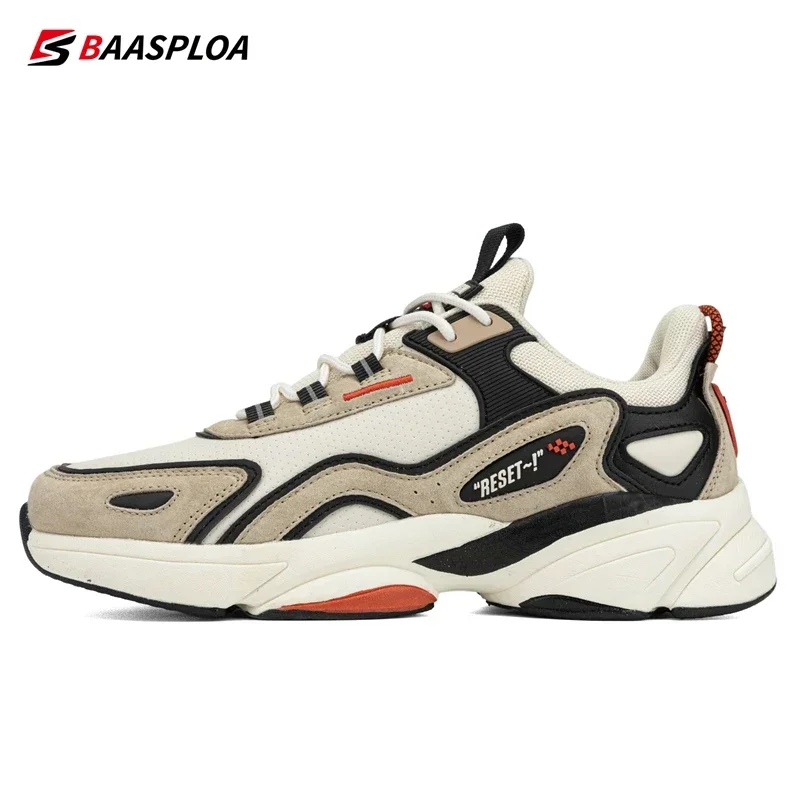 Baasploa Men Casual Sneakers New Fashion Leather Sport Shoes for Men Comfort Walking Shoes Male Non-slip Outdoor Lace-up