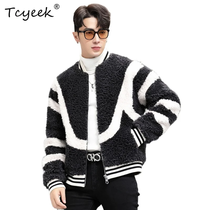 Tcyeek Sheep Shearing Fur Coats Sheepskin Fur Integrated Mens Jacket Color Contrasting Winter Natural Fur Jackets 2026 Дубленка