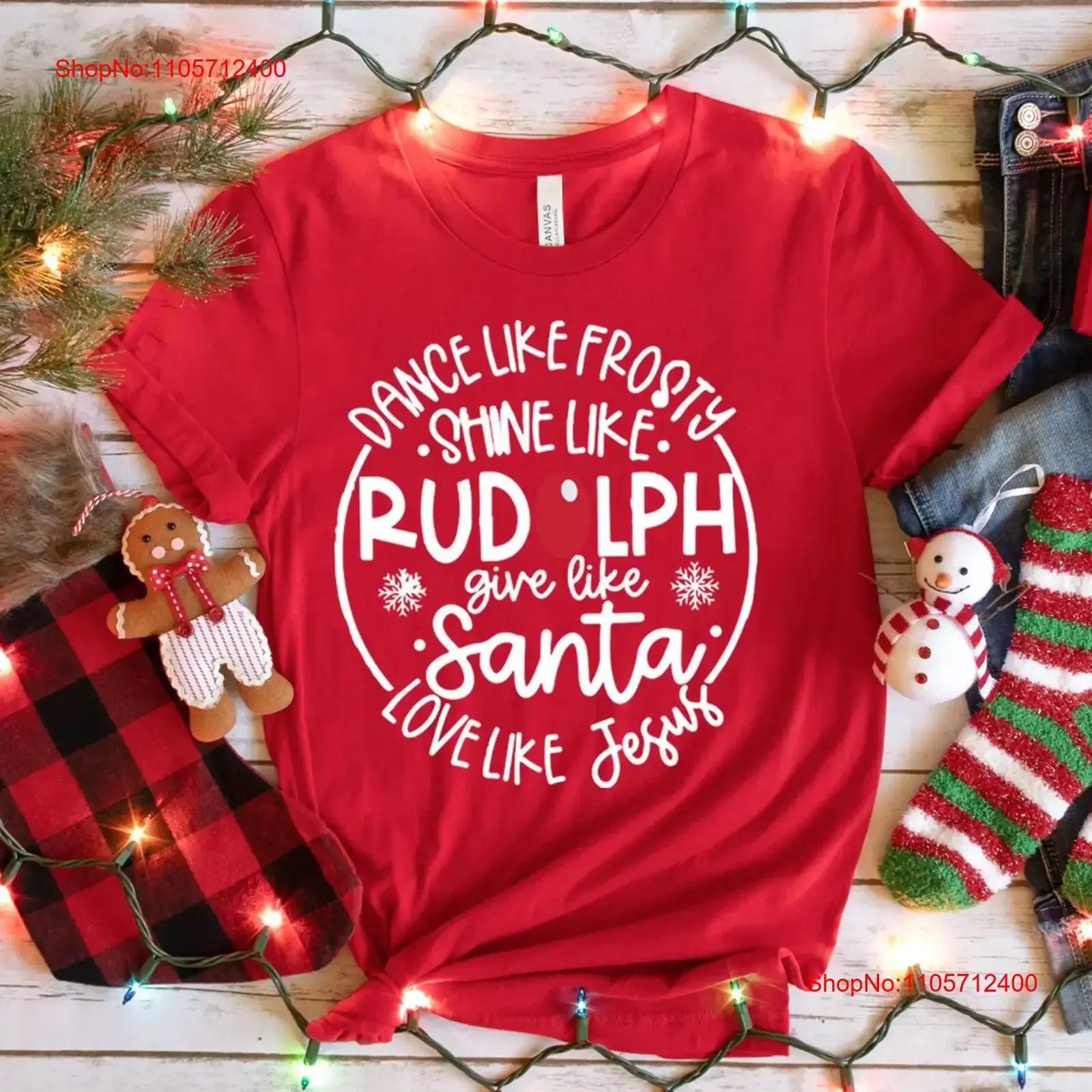 Dance Like Frosty Shine Rudolph Give Santa Love Jesus T Shirt Cute Christmas Top Holiday vintage Washed Casual homme