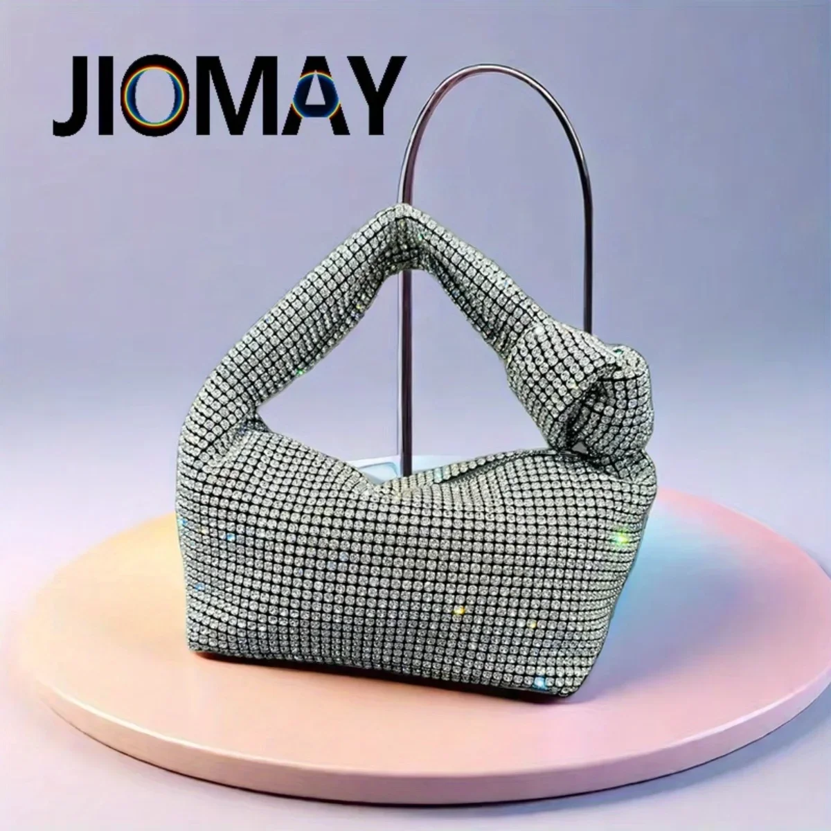 

JIOMAY 2025 New Women's Diamond Studded Evening Bag Trendy Knot Design Pink Wedding Party Bags Large Capacity Luxury Handbag