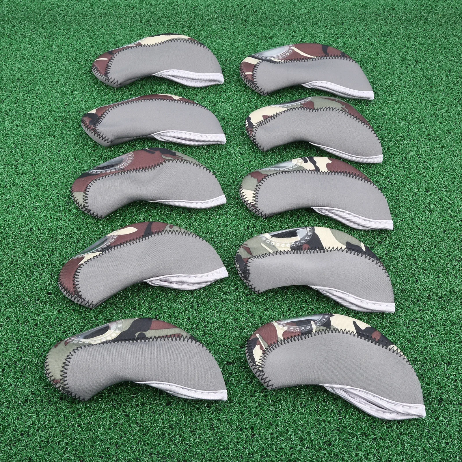 10 Pcs/Set Neoprene Golf Club Head Covers With Transparent Plastic Viewing Window for Iron Head Protective Headcovers Camouflage