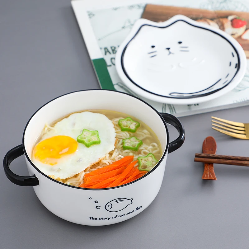 

Binaural instant noodle bowl, large-capacity noodle ceramic with lid, noodle bowl
