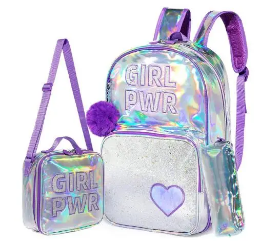 School Backpack and Lunch-Bag Set for Girls Preschool Elementary Bookbags for girl 3 in 1 School Bag with Lunch Bag Pencil Case