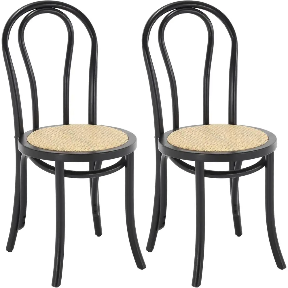 

Solid Wood Rattan Dining Chairs Set of 2, Traditional Armchairs for Country Kitchen or Wedding Venues, Black