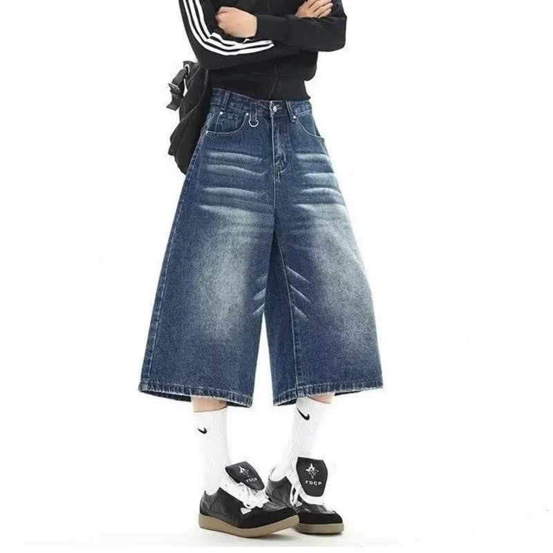 HKSH American Vintage Summer Spring New Men Tide Punk Jeans Cat-Ear Washed Cropped Denim Shorts Loose Versatile Suitable HK24482