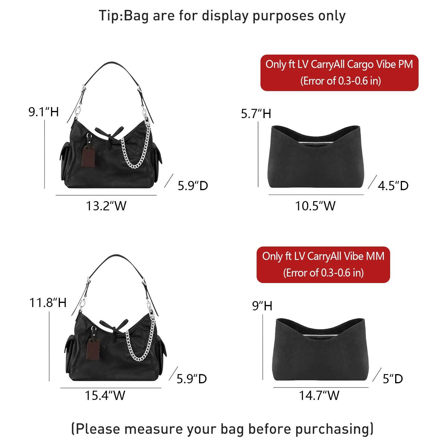 Upgraded Lightweight Water-Resistant Dupontpaper Tote Bag Insert Shaper Compatible with LV CarryAll Vibe MM Bag