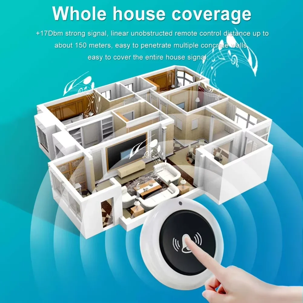 Wireless RF 433MHz Doorbell Home Welcome Bell Calls 150m 30 Songs Smart Door Bell Security Alarm Receiver Button Remote Control