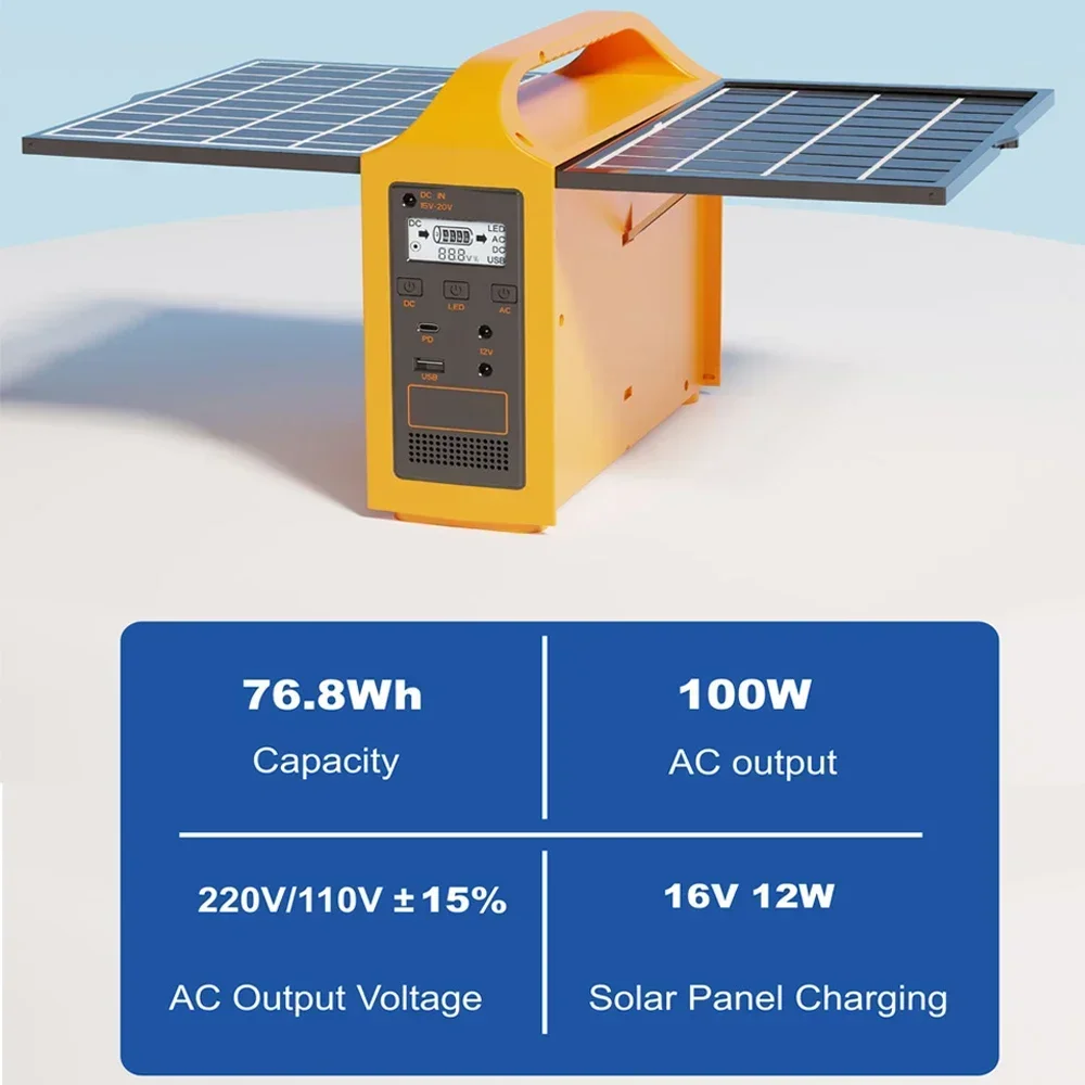 100W Portable Solar Power Station 24000mAh Emergency Mobile Power Bank 220V/110V AC,DC,LED Display Outdoor Camping Power Bank