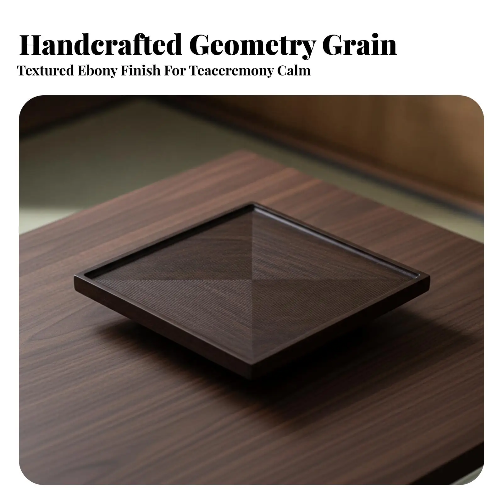 Ebony Wood Tea Tray with Four Section Geometric Interior for Serving Teaware and As Decorative Table Tray