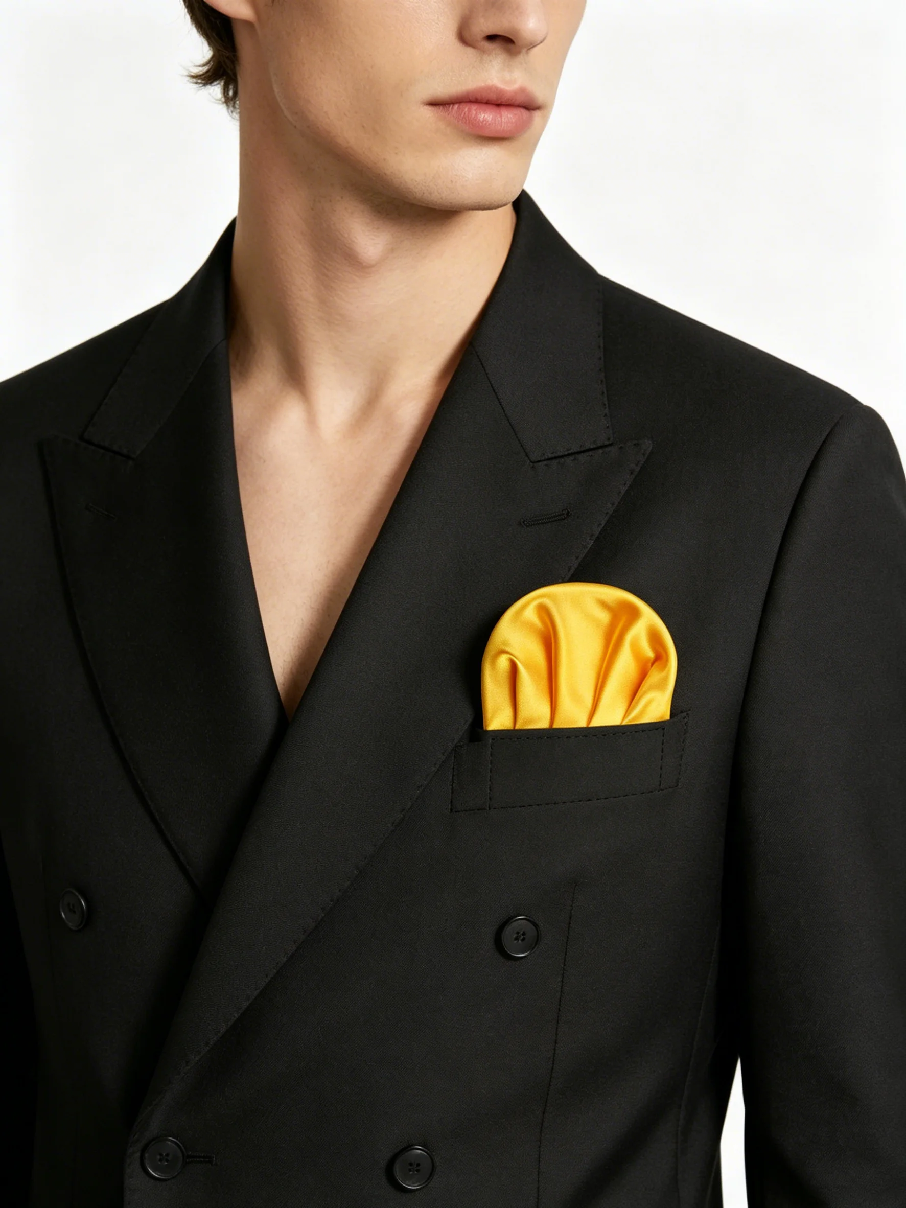Men's New Pre-folded Pocket Square Solid Candy Color Handkerchiefs Formal Wedding Party Business Chest Towel Black Accessorries