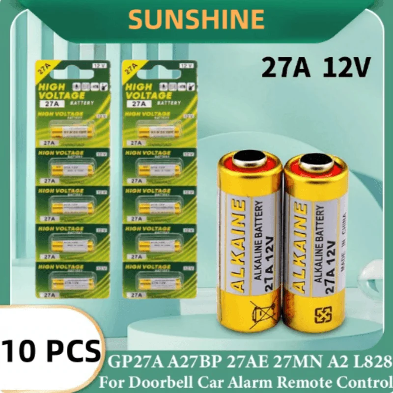 10ชิ้น12โวลต์27A G27A A27 MN27 MS27 L828แบตเตอรี่อัลคาไลน์ V27GA แบตเตอรี่ ALK27A K27A A27BP แห้งของเล่นกริ่งประตูรีโมทคอนโทรล