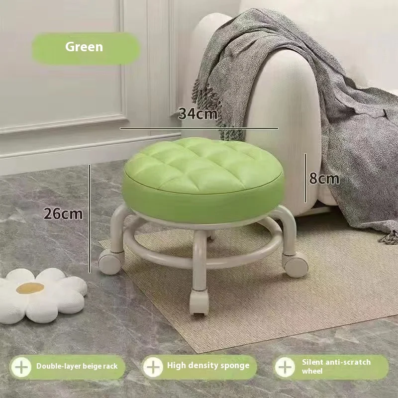 Hot Household Furniture Pulley Low Stool Small Footstool Children Round Stool Chair Living Room Mini Sofa Stool Move With Wheels image 5