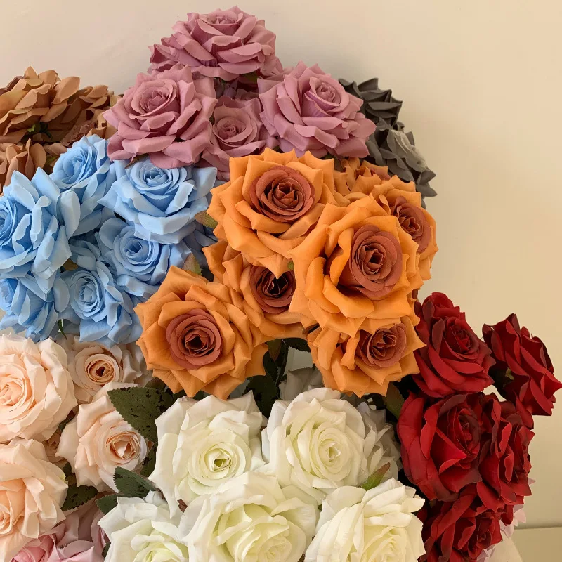 باقات ورود ماسية صناعية ، زهور مزيفة ، عقد زهور ، مشهد زفاف ، غرفة عرض ، ديكور منزلي ، حفلة ، هدايا ، باقة واحدة ، 9 رؤوس #3