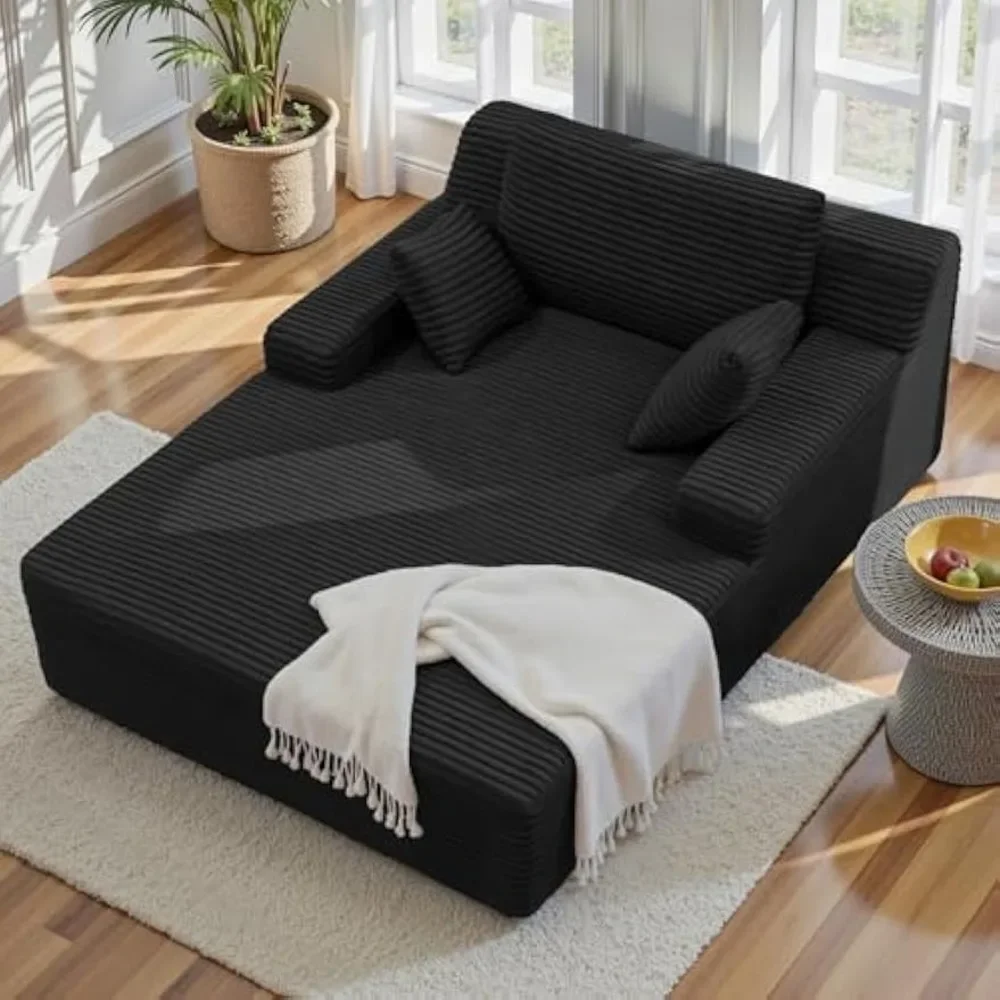 

51'' Oversized Chaise Lounge Chair Indoor, Non-Assembly Deep Seat Sofa Bed Corduroy Sleeper Cloud Couch with 2pcs Pillows for Re