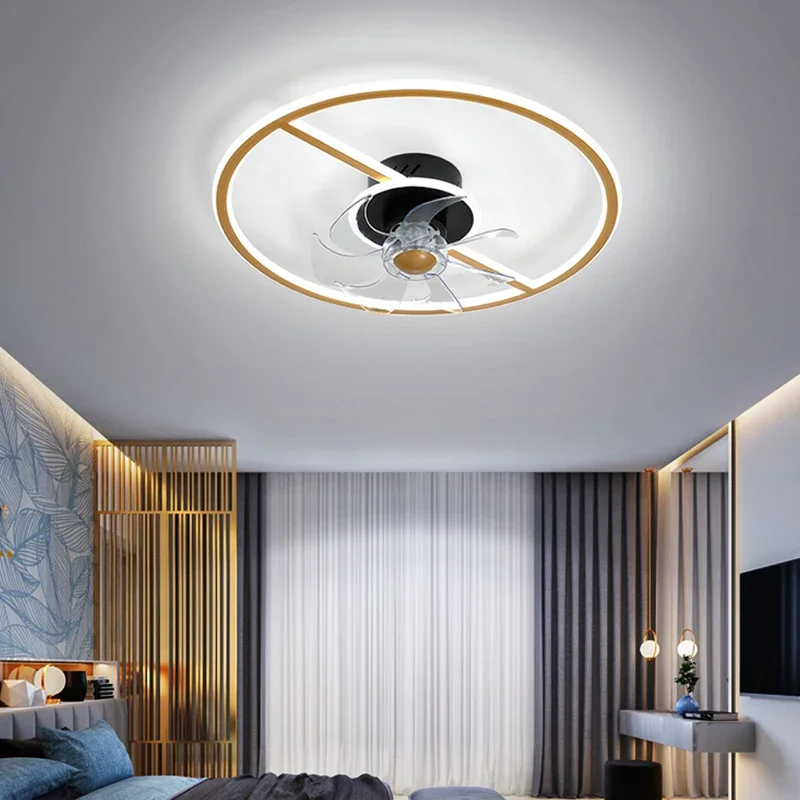 Nordic Led Ceiling Lights with Fans Black Gold Round Fan Lamp For Bedroom Living Dining Room Study Summer Indoor Daily Lightings