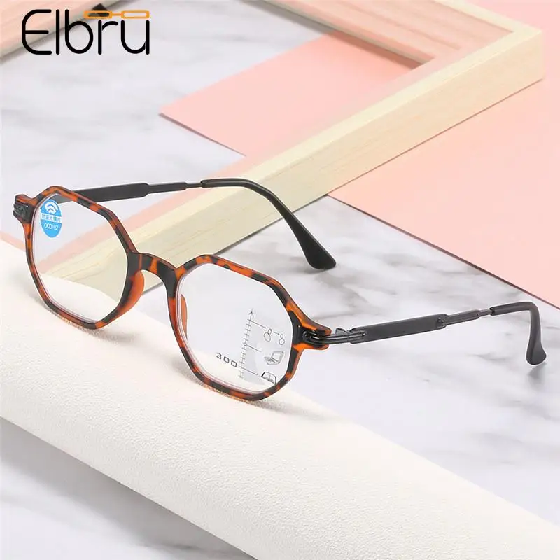 Elbru Multifocal Progressive Reading Glasses Men Women Retro Anti Blue Light Reading Eyesglasses Unisex Presbyopic Eyewear+1+3.5