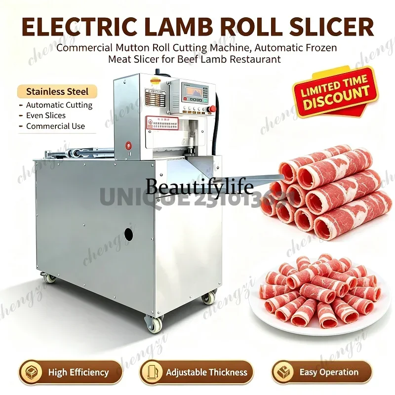 Commercial Electric 220/110V Meat Slicer Stainless Steel Mutton Rolls Cutter Lamb Beef CNC Double Cut Lamb Roll Machine For Sale