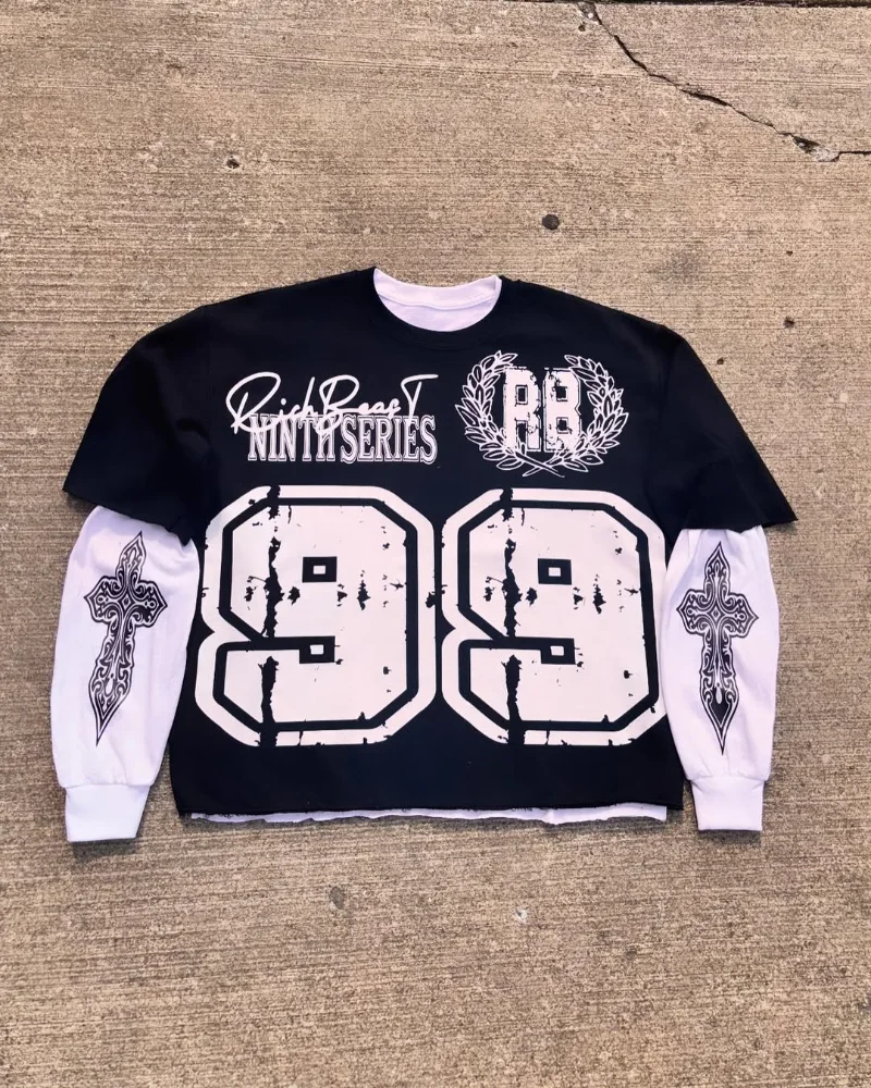 

Gothic hip hop new popular men Long sleeve American Gothic personality digital sleeve pullover Harajuku casual sweatshirt