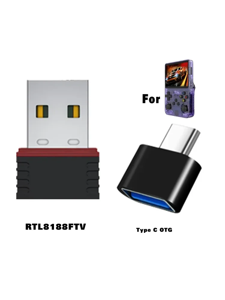 Dongles USB R36S (WiFi) RTL8188FTV et adaptateur OTG TYPE C pour console de jeu rétro R36S R36H R36 R36PLUS, accessoires portables