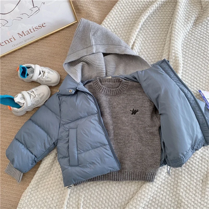 Fashion Baby Girl Boy Knitted Hooded Jacket Cotton Padded Infant Toddler Child Thick Coat Warm Outwear Winter Baby Clothes 1-7Y