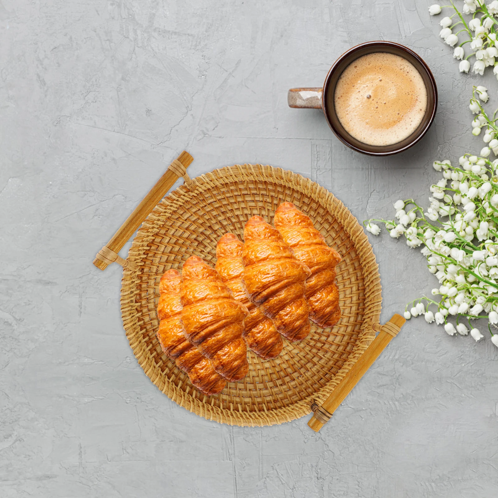 

Woven Rattan Fruit Basket Kitchen Storage Organizer Easy Clean Serving Basket Woven Storage Container for Living Room