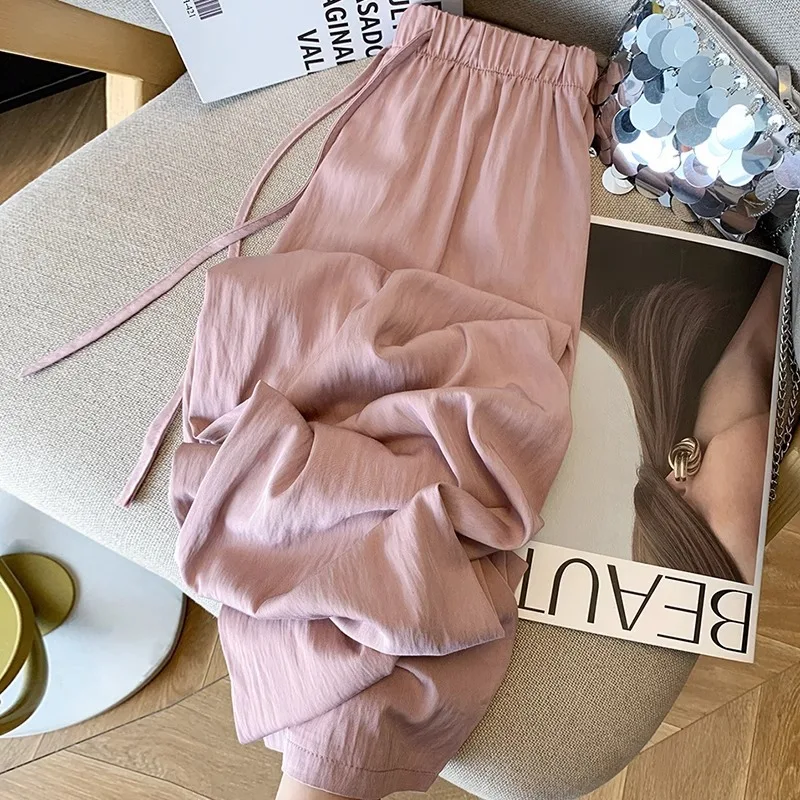 

Pleated Tencel Cotton Wide Leg Pants Women Spring Summer Loose High Quality Casual Trousers
