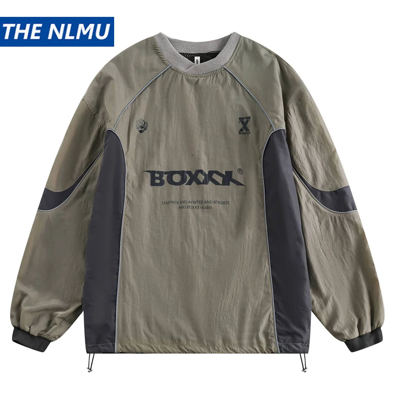 

Men Casual Sweatshirt Streetwear Vintage Harajuku Color Block Patchwork Pullover 2024 Loose Sweat Shirt Pullover Hip Hop Tops