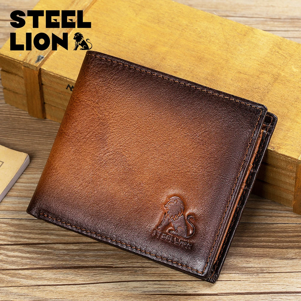 

Мужской короткий кошелек STEEL LION из натуральной кожи, защита от кражи с RFID-блокировкой, несколько отделений для карт, держатель для карт, верхний слой из мягкой воловьей кожи