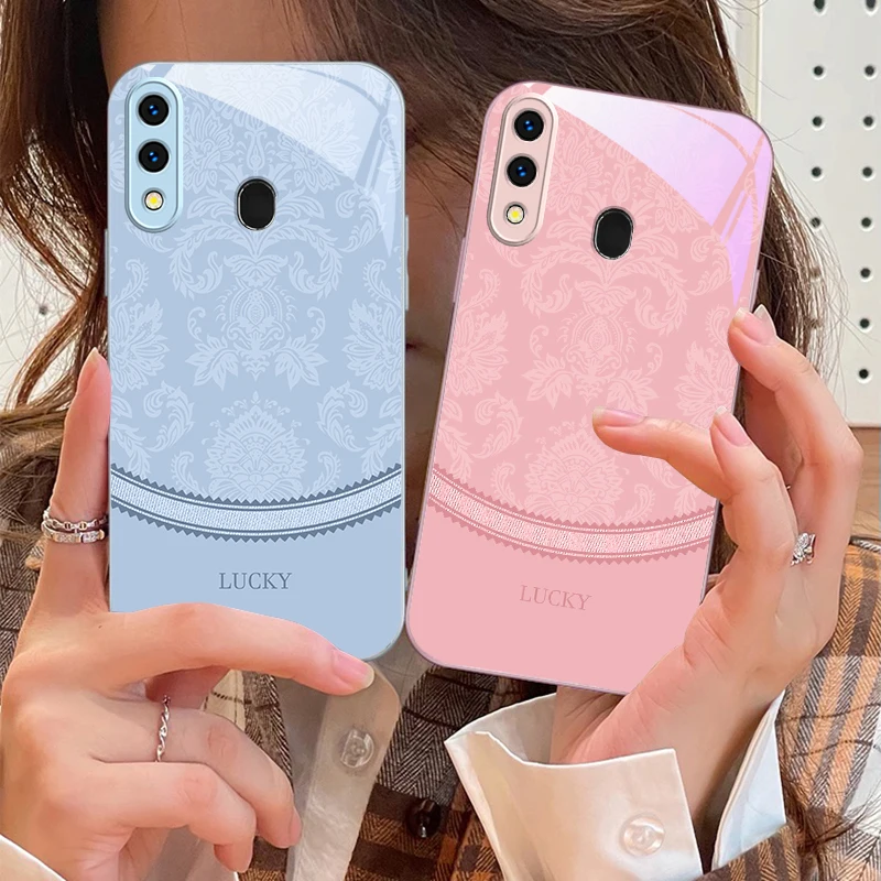 

White floral vine pattern For Samsung A73 72 71 A70 56 55 54 A53 52 51 50 42 A35 A34 33 32 31 26 25 24 23 22 30 glass phone case